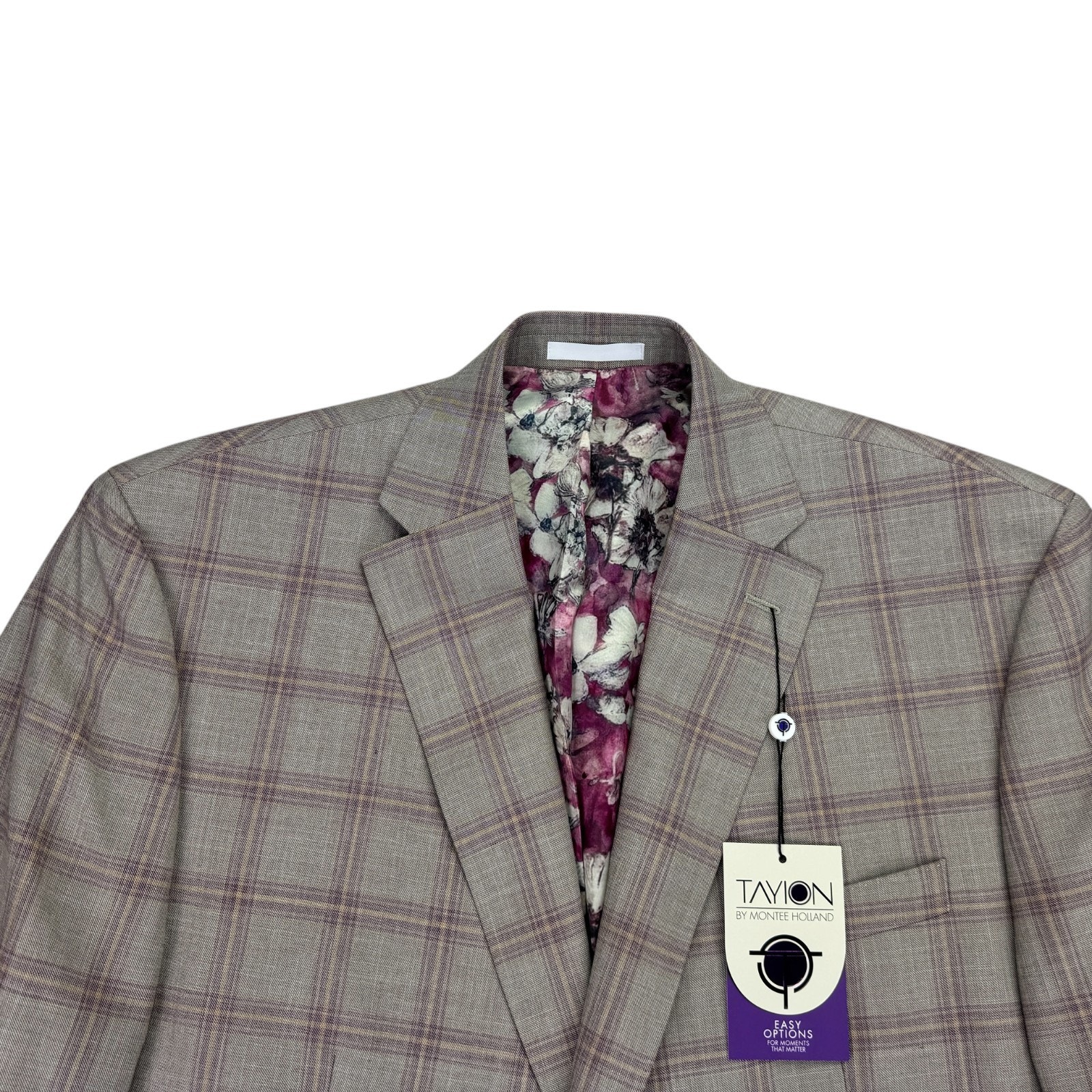 Tayion Mens Agordy Regular Fit Plaid Suit Jacket Tan Red 44r — image 2 of 6